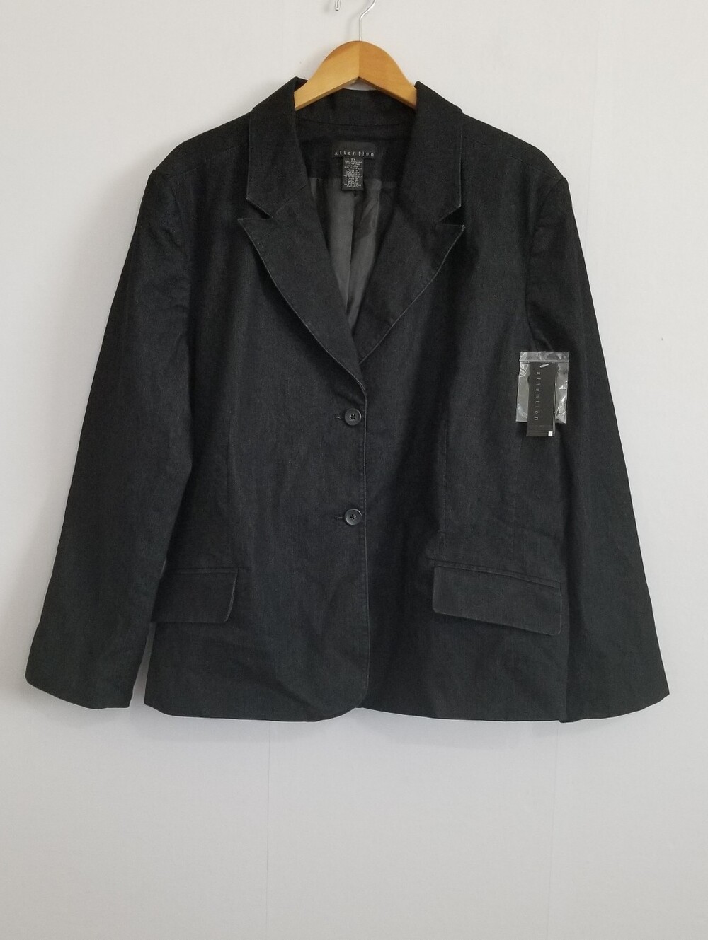 NWT Attention Dark Navy Black Denim Blazer Jacket Size 3X